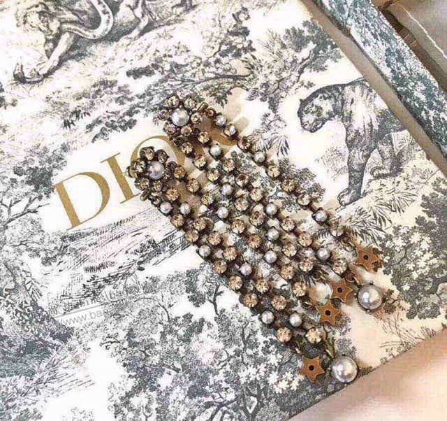 Dior飾品 迪奧經典熱銷新款流蘇珍珠五角星三排鑽耳釘耳環  zgd1290